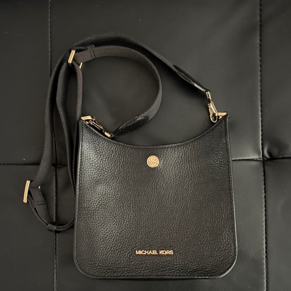 Michael Kors Black Pebbled Leather Gold-Accent Crossbody